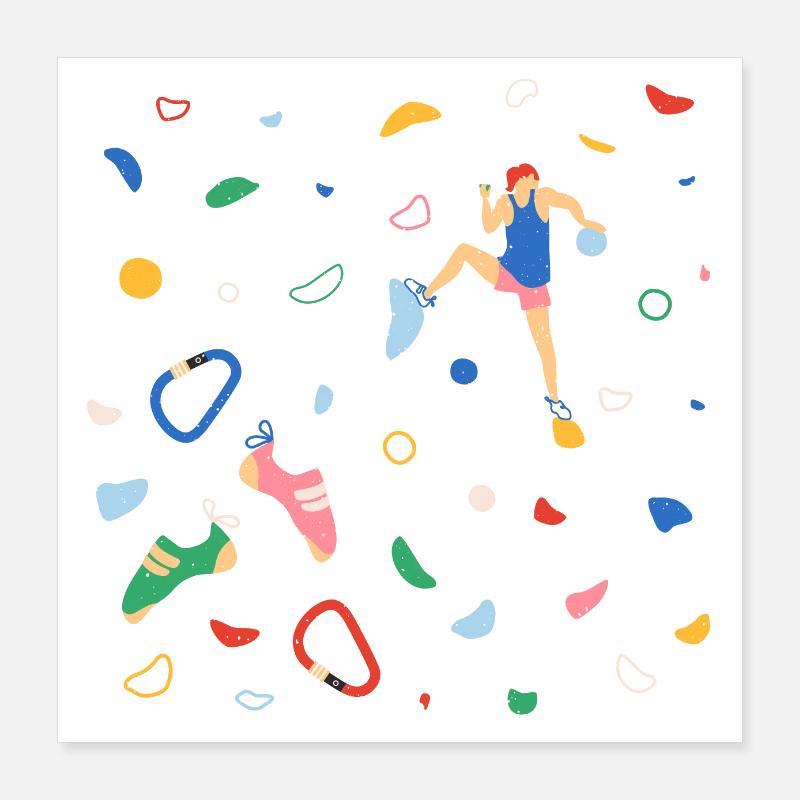 Grimpeuse sur un mur de bloc Poster 40 x 40 cm