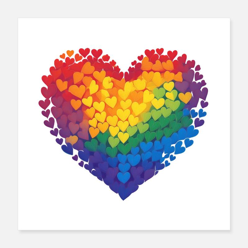 Regenbogenherzen im Herzen Poster 40x40 cm