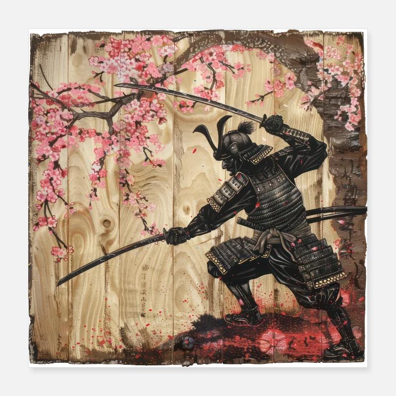 Japanisch, Samurai, Kirschblüte, Kunst, Ukiyo-E Poster 40x40 cm