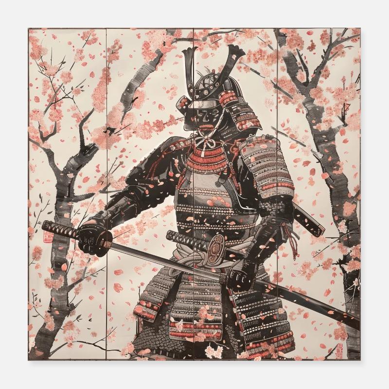 Japanese, Samurai, Cherry Blossom, Art, Ukiyo-E Poster 16" x 16" (40x40 cm)