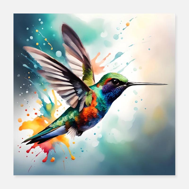 Colibri coloré Poster 40 x 40 cm