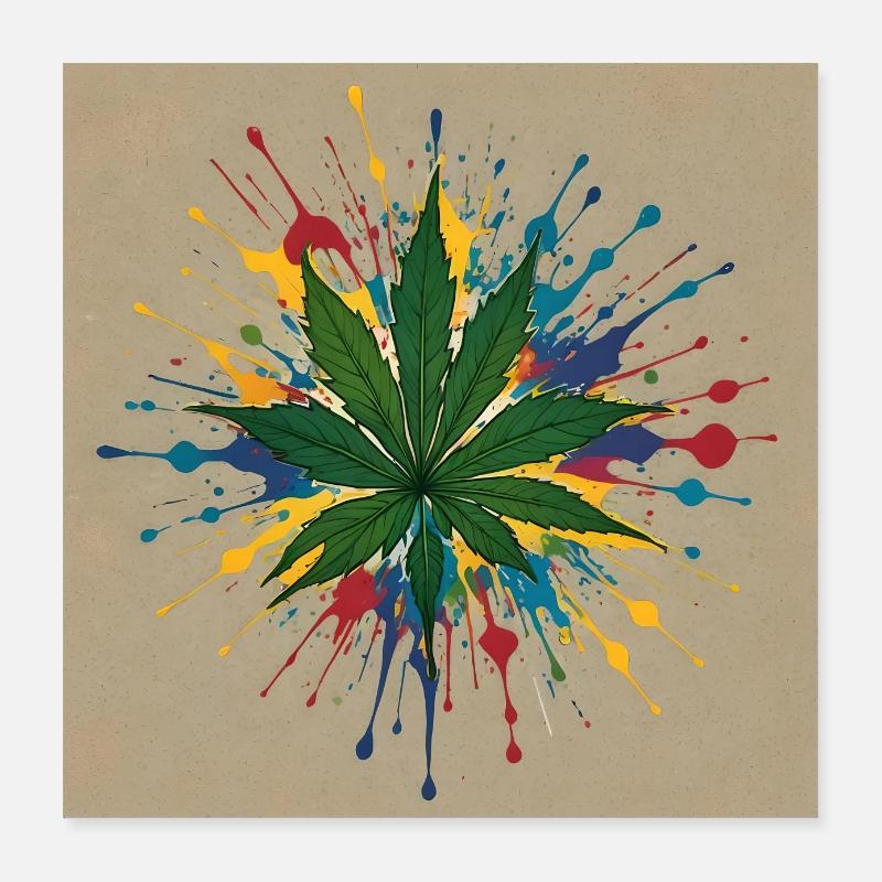 Blatt Hanf farbig Poster 40x40 cm