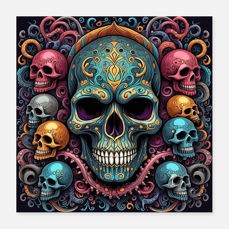 Decorative Large Skull with Small Skulls Poster 16" x 16" (40x40 cm)