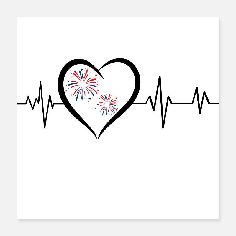 battement de cœur feux d’artifice Poster 40 x 40 cm