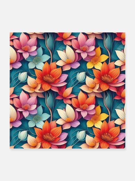 Seamless Flower Pattern - Poster 40x40 cm - Weiß