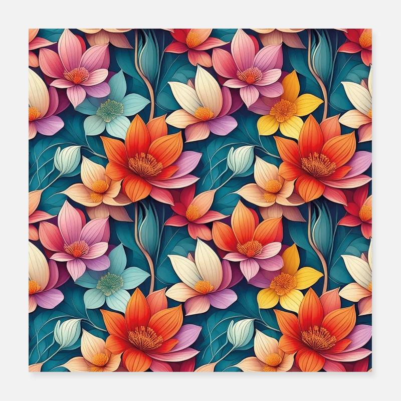 Seamless Flower Pattern Poster 16" x 16" (40x40 cm)