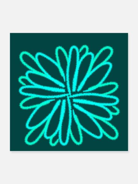 Geometrische blaue Blume - Poster 40x40 cm - Weiß