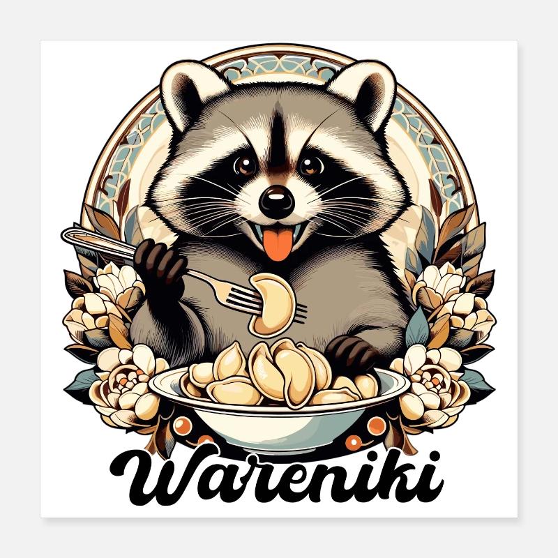 Wareniki Waschbär süß Geschenk Poster 40x40 cm