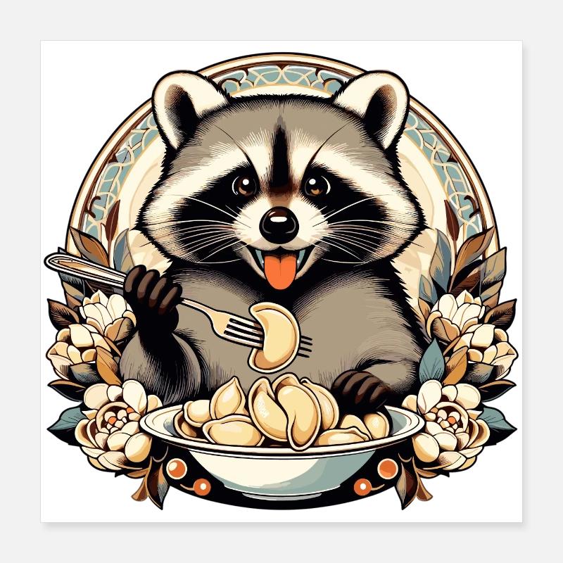 Wareniki Waschbär süß Geschenk Poster 40x40 cm