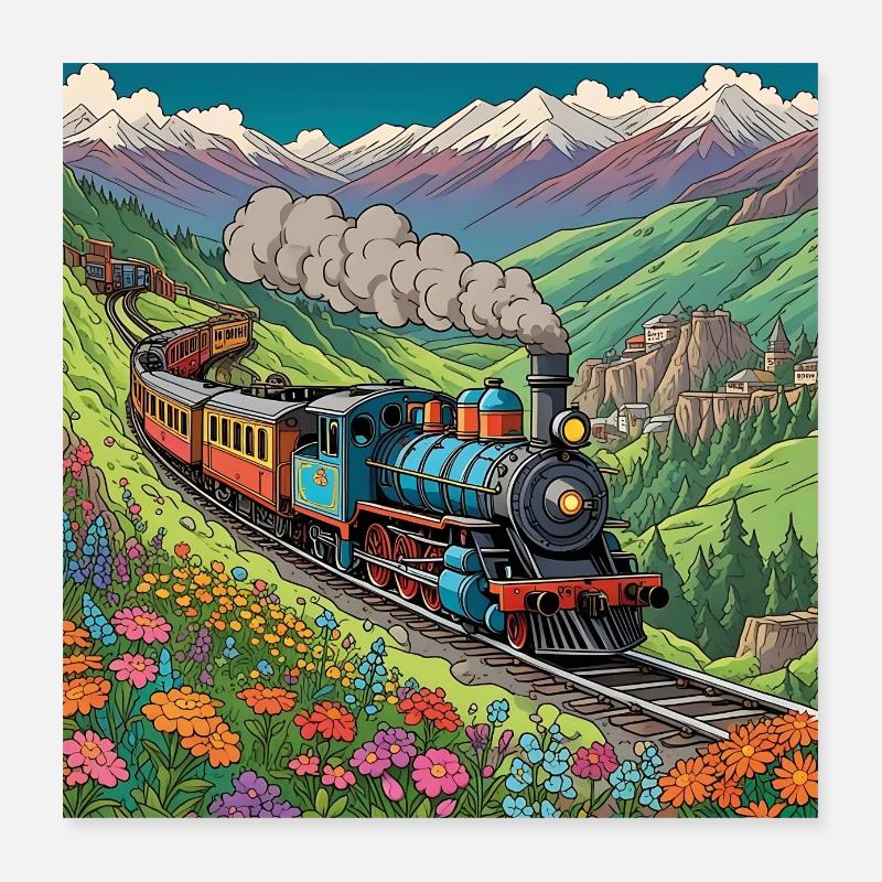 Nostalgischer Eisenbahnzug mit Dampflok Poster 40x40 cm