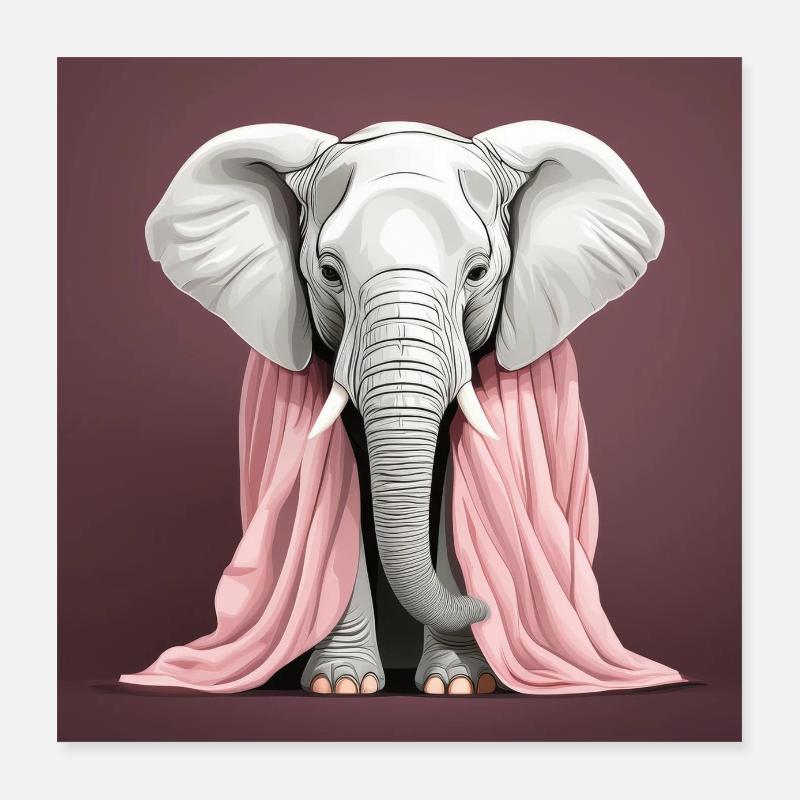 Elefant mit rosa Decke Poster 40x40 cm