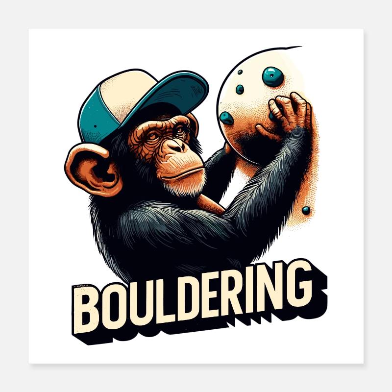 Bouldering Chimpanzee Climbing Gift Poster 16" x 16" (40x40 cm)