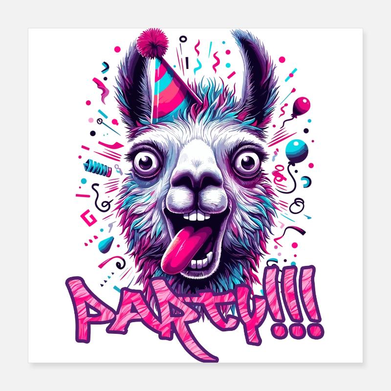 Party Llama Celebrate Gift Poster 16" x 16" (40x40 cm)