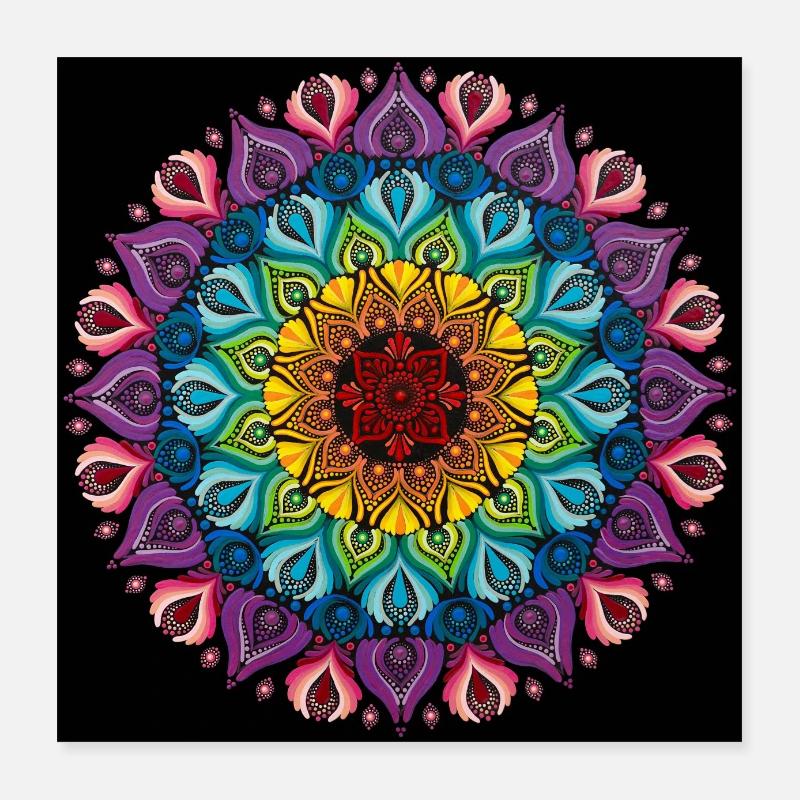 Rainbow Mandala | Chakras | Dot Art Poster 16" x 16" (40x40 cm)