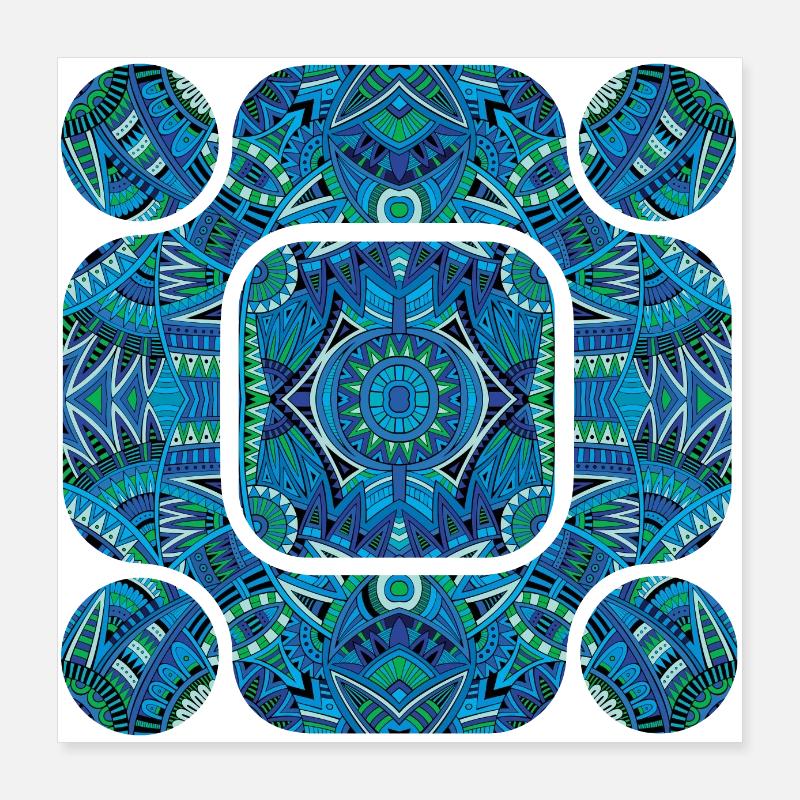 Blue Aztec Abstract Poster 16" x 16" (40x40 cm)