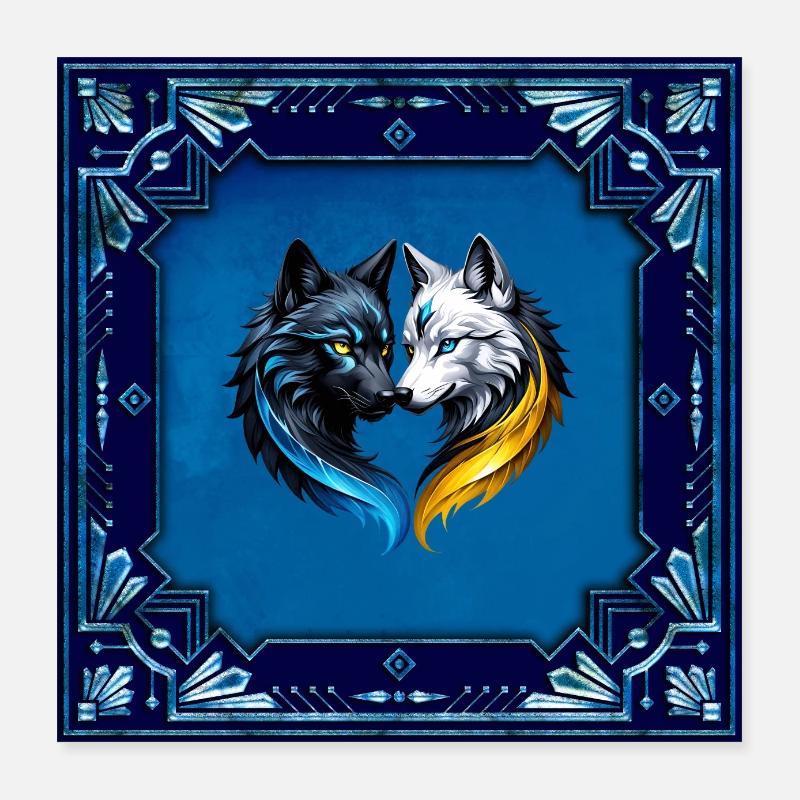 Majestätische Wolfsköpfe. Poster 40x40 cm