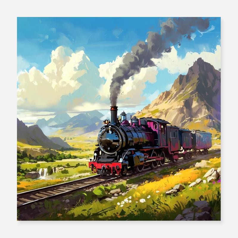 Nostalgische Dampflokomotive mit Waggons Poster 40x40 cm