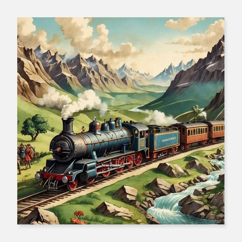 Nostalgischer Eisenbahnzug mit Dampflok Poster 40x40 cm