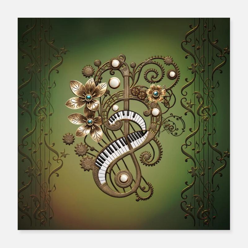 Curved steampunk piano keyboard. Poster 16" x 16" (40x40 cm)