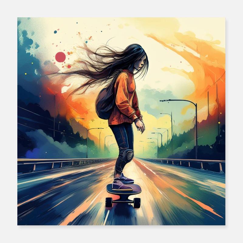 Skaters on the highway Poster 16" x 16" (40x40 cm)