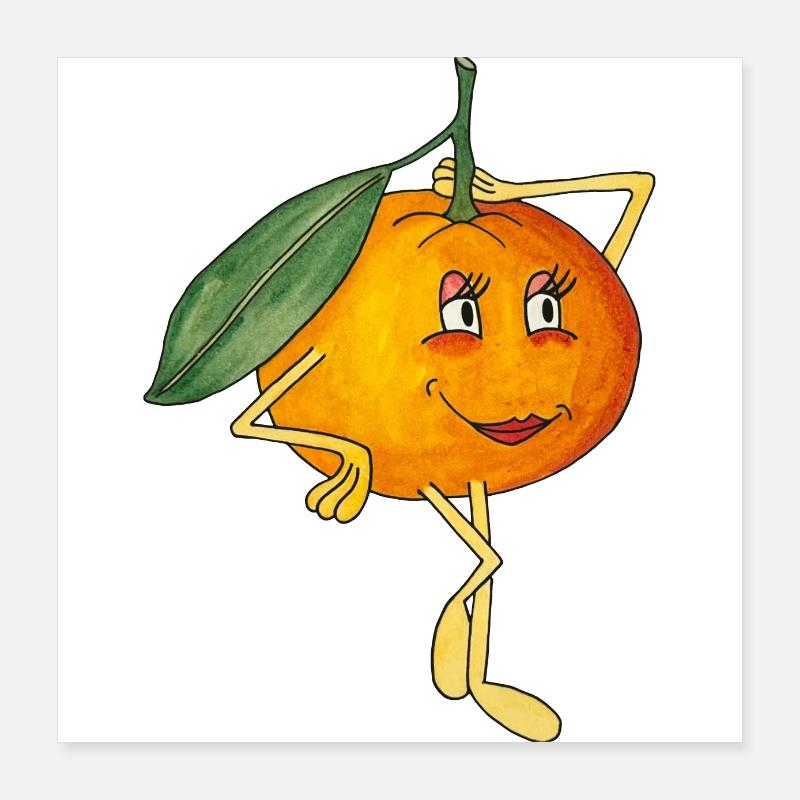 Cute Tangerine Cute Comic Style Fruit Fruit Poster 16" x 16" (40x40 cm)