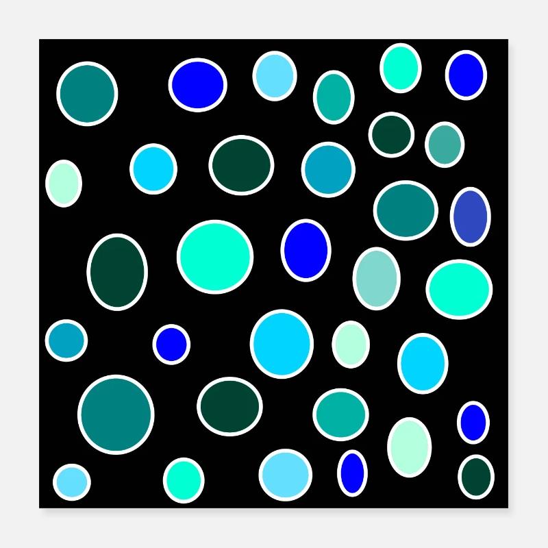 Blaue und hellblaue Blasen auf schwarzem Hintergrund Poster 40x40 cm