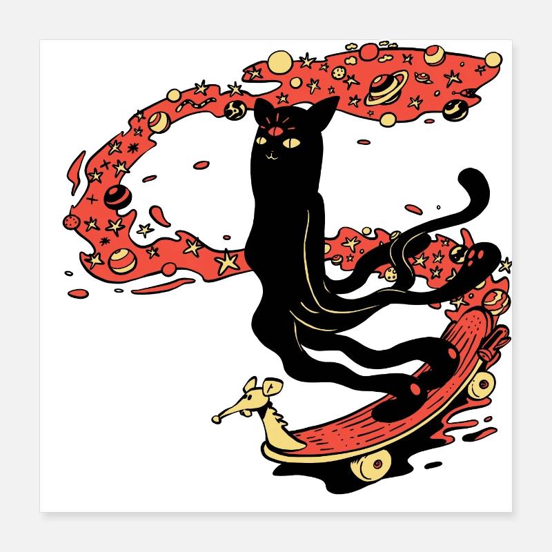 Le chat mou fait du skate dans l'espace Poster 40 x 40 cm