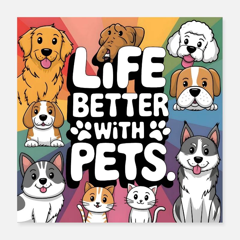 Life better with pets - Poster 40x40 cm - Weiß