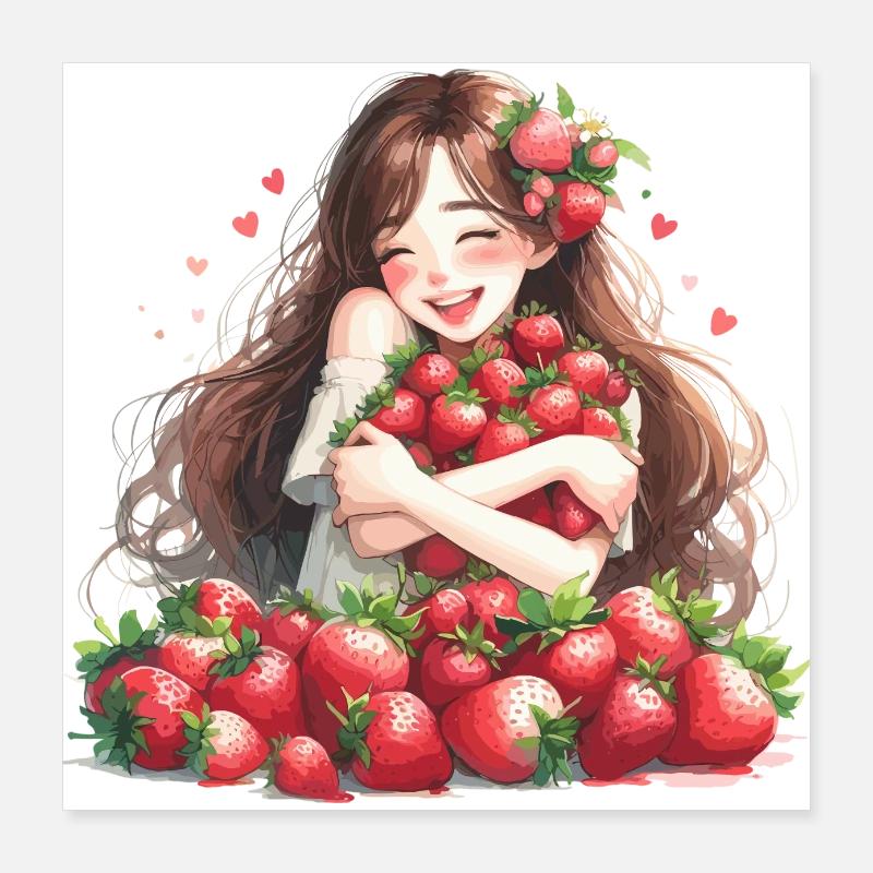 Erdbeermädchen Erdbeeren Geschenk Poster 40x40 cm