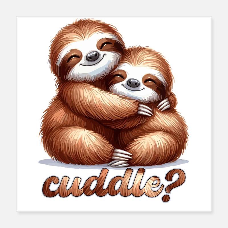 Sloths Sloth Snuggle Gift Poster 16" x 16" (40x40 cm)