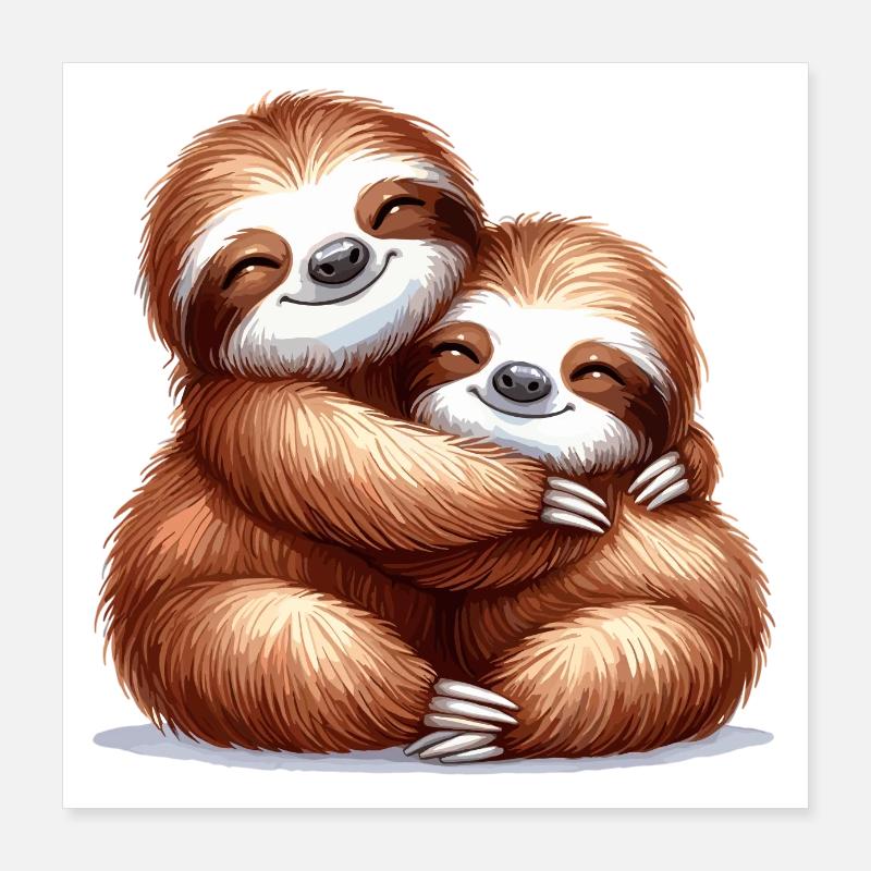 Sloths Sloth Snuggle Gift Poster 16" x 16" (40x40 cm)