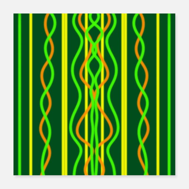Vagues verticales vertes, jaunes et oranges Poster 40 x 40 cm