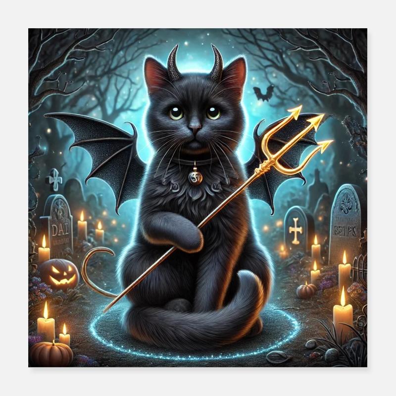 Evil Winged Black Cat halloween Poster 16" x 16" (40x40 cm)
