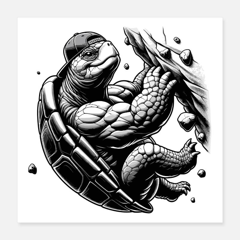 Bouldering Turtle Climbing Gift Poster 16" x 16" (40x40 cm)