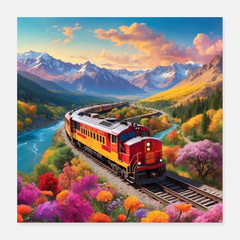Santa Fe Locomotiva Diesel con Vagoni Poster 40x40 cm