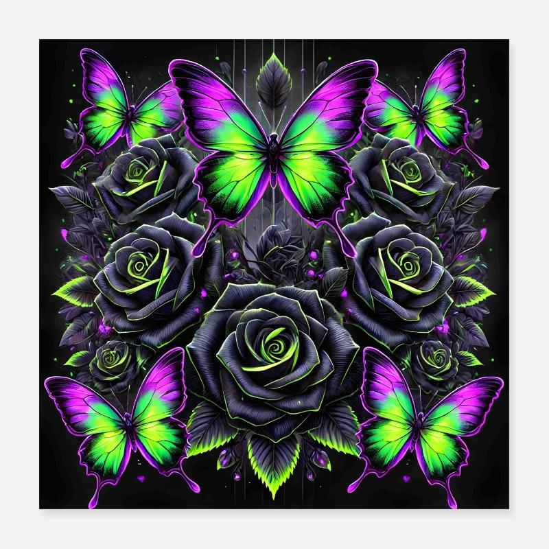 Neon Gothic Butterfly Art Poster 16" x 16" (40x40 cm)
