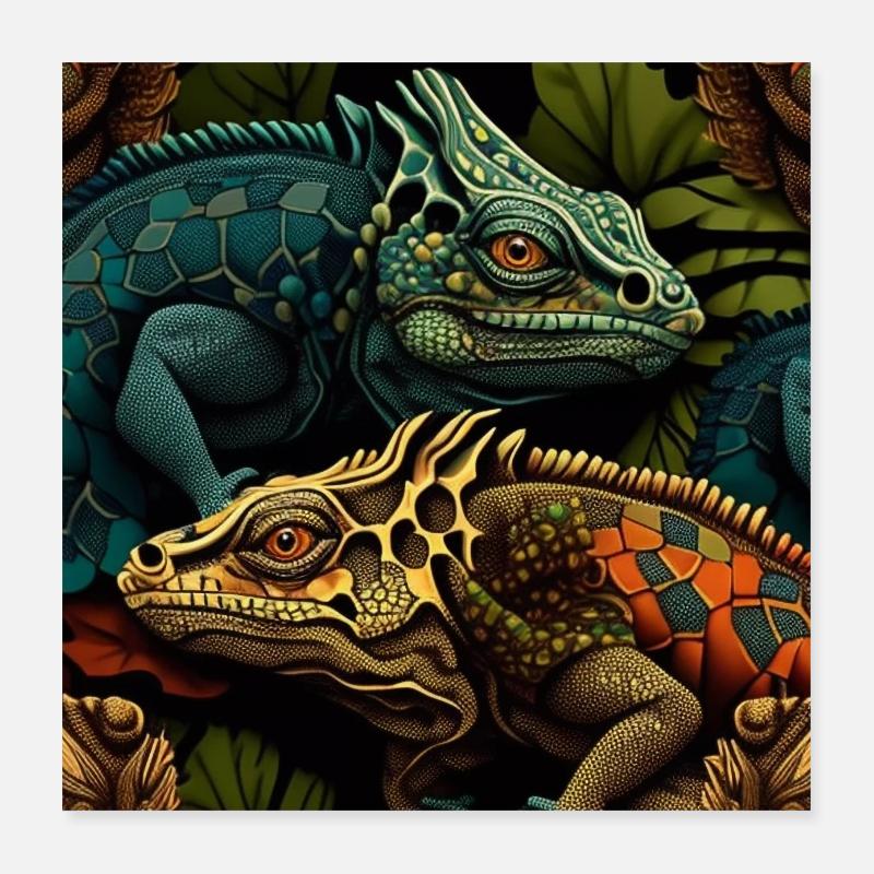 Leguan-Duo Poster 40x40 cm