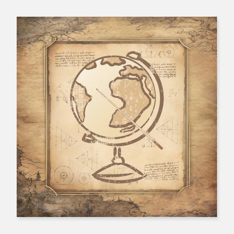Géographie - Globe & Pointer / Art Vintage Poster 40 x 40 cm