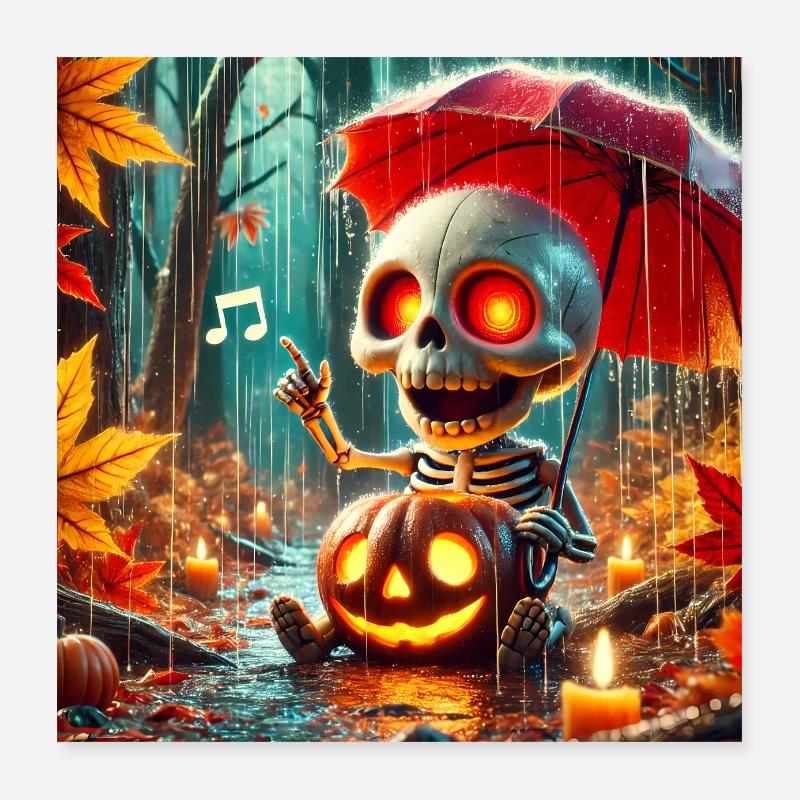 Squelette mignon aux yeux rouges joue du violon Poster 40 x 40 cm