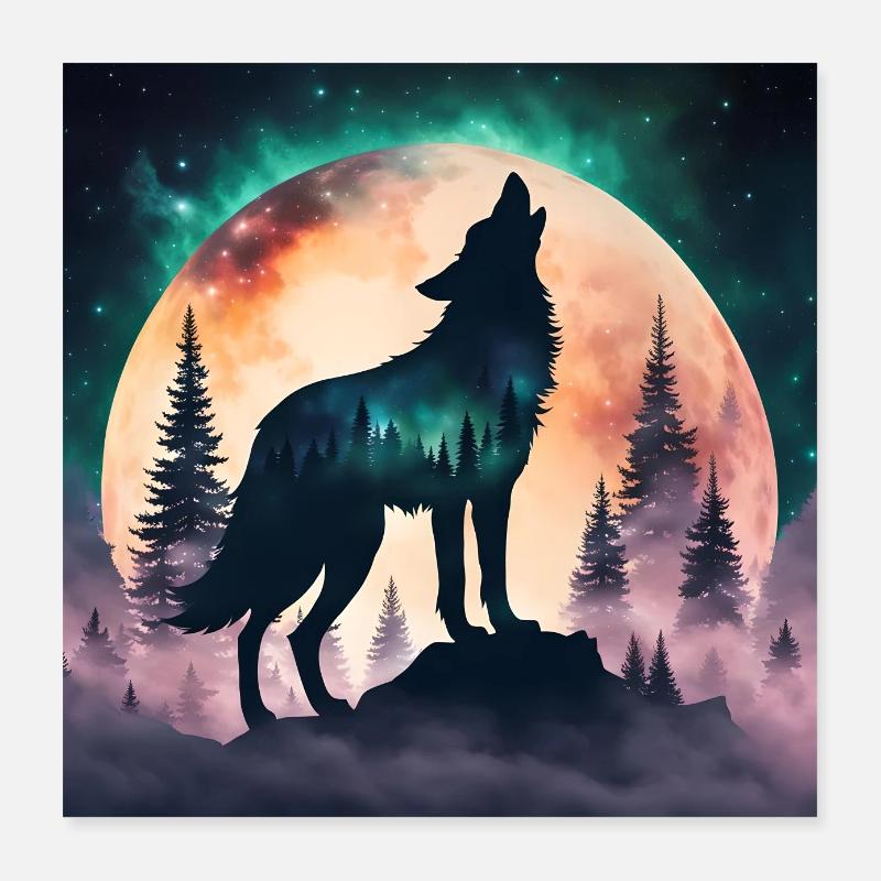 Der Wolf des Vollmondes Poster 40x40 cm