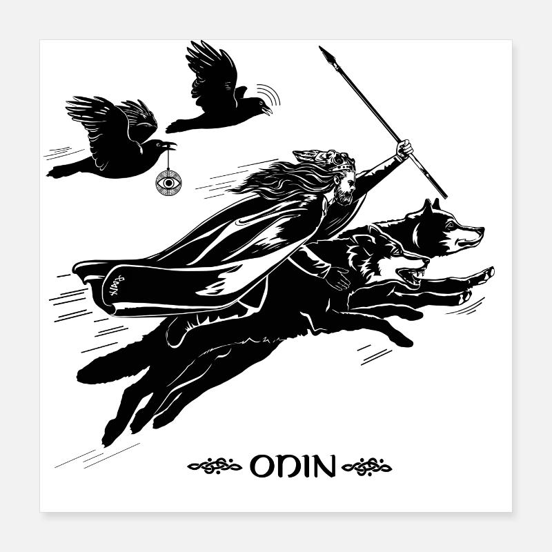 Odin with Geri and Freki Poster 16" x 16" (40x40 cm)