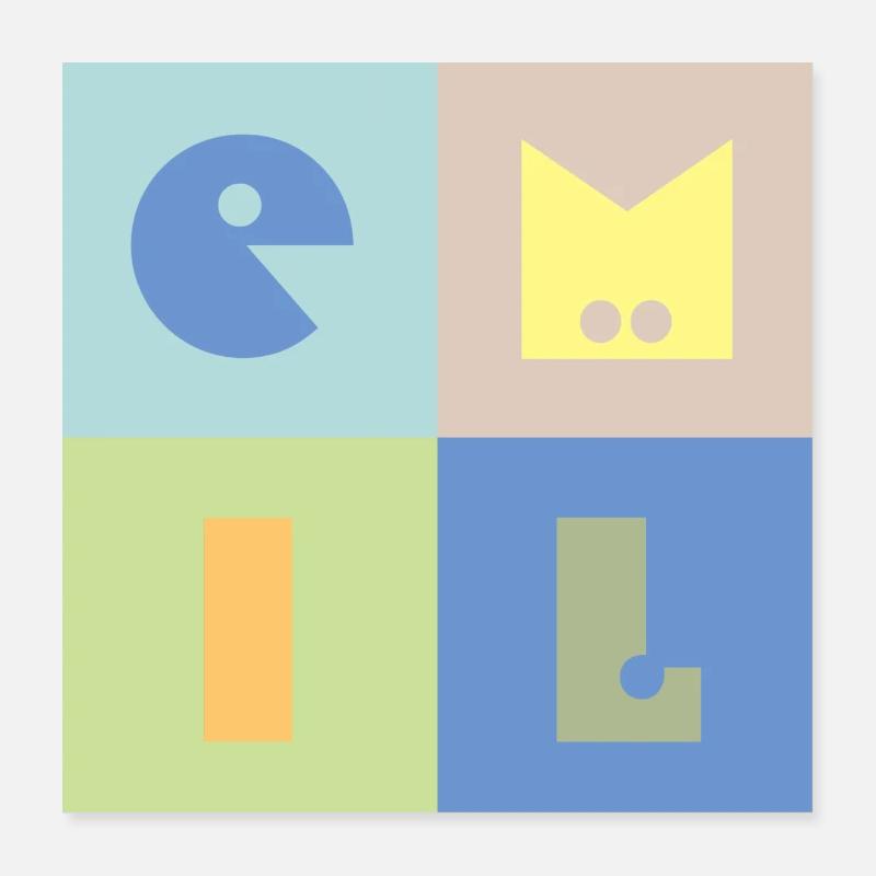 Emil Bébé Garçon Nom Coloré Poster 40 x 40 cm