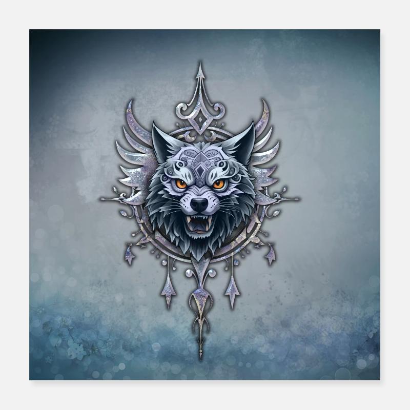 Mystical wolf's head. Poster 16" x 16" (40x40 cm)
