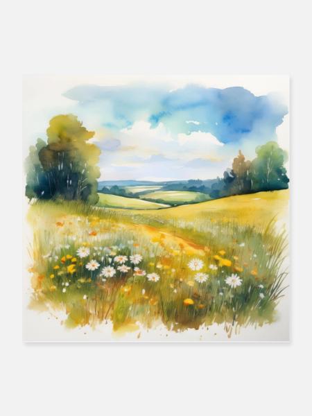 Serene Countryside Landscape with Wildflowers - Poster 16" x 16" (40x40 cm) - white - Front