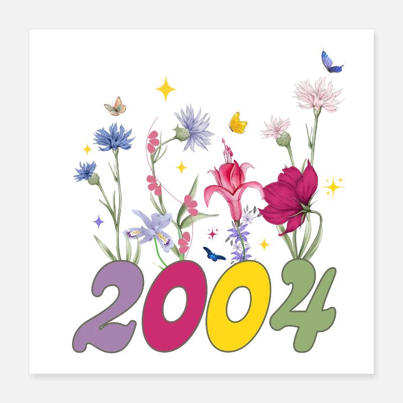 Année de naissance 2004 fleurs sauvages Poster 40 x 40 cm