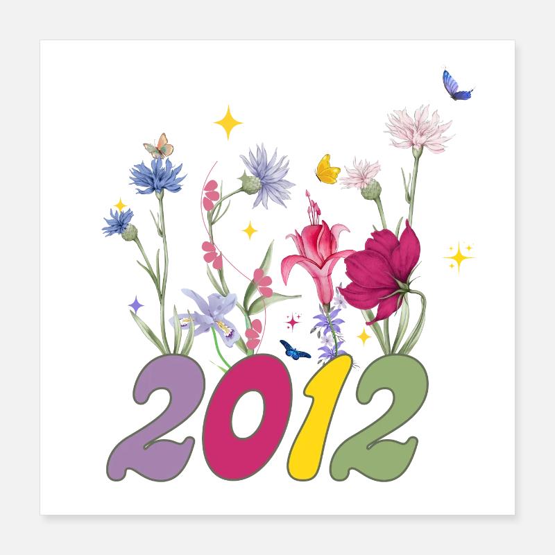 Année de naissance 2012 fleurs sauvages Poster 40 x 40 cm