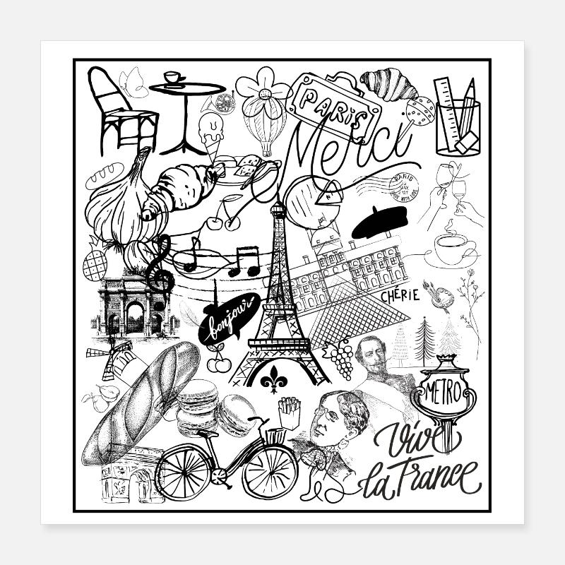 Paris Illustration Doodle Design Poster 16" x 16" (40x40 cm)