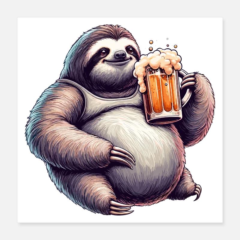 Dad Bod Bierbauch Bier Faultier Geschenk Poster 40x40 cm