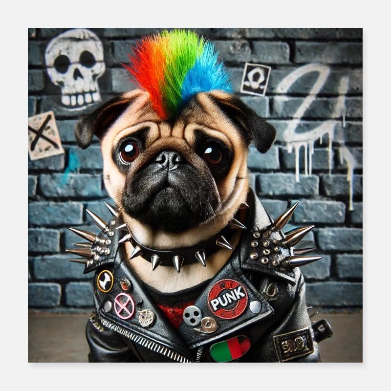 Punk Pug with Rainbow Mane Poster 16" x 16" (40x40 cm)
