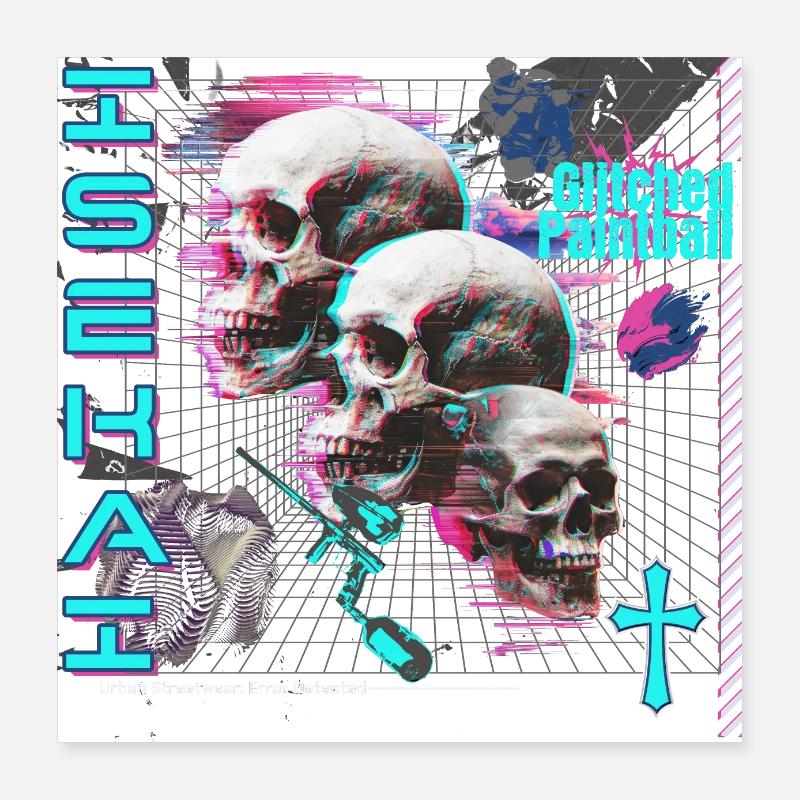 Isekai paintball glitché, crânes Poster 40 x 40 cm